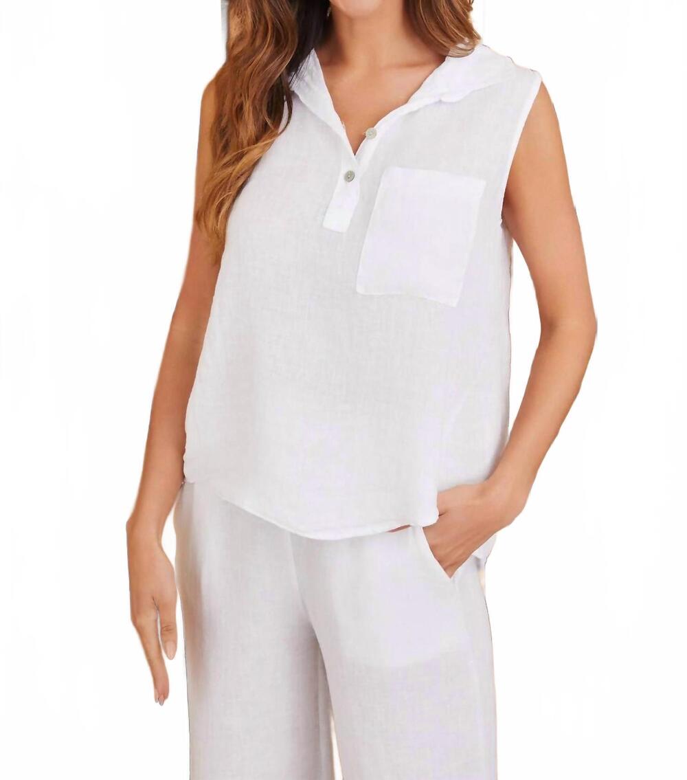 NEW MILIO MILANO sleeveless linen polo top in white